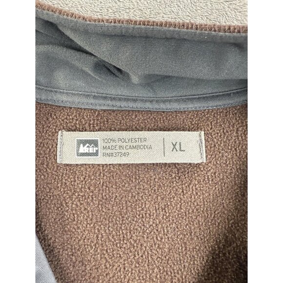 REI Fleece Pullover Mens XL Brown Quarter Zip Mock Neck Chest Pocket Elbow Patch - Picture 3 of 16